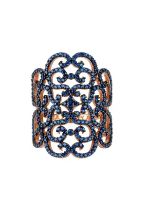 Countess Filigree Cocktail Ring Sapphire Blue Rosegold