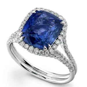 Cushion Shaped Tanzanite & Diamond Halo Platinum Engagement or Cocktail Ring