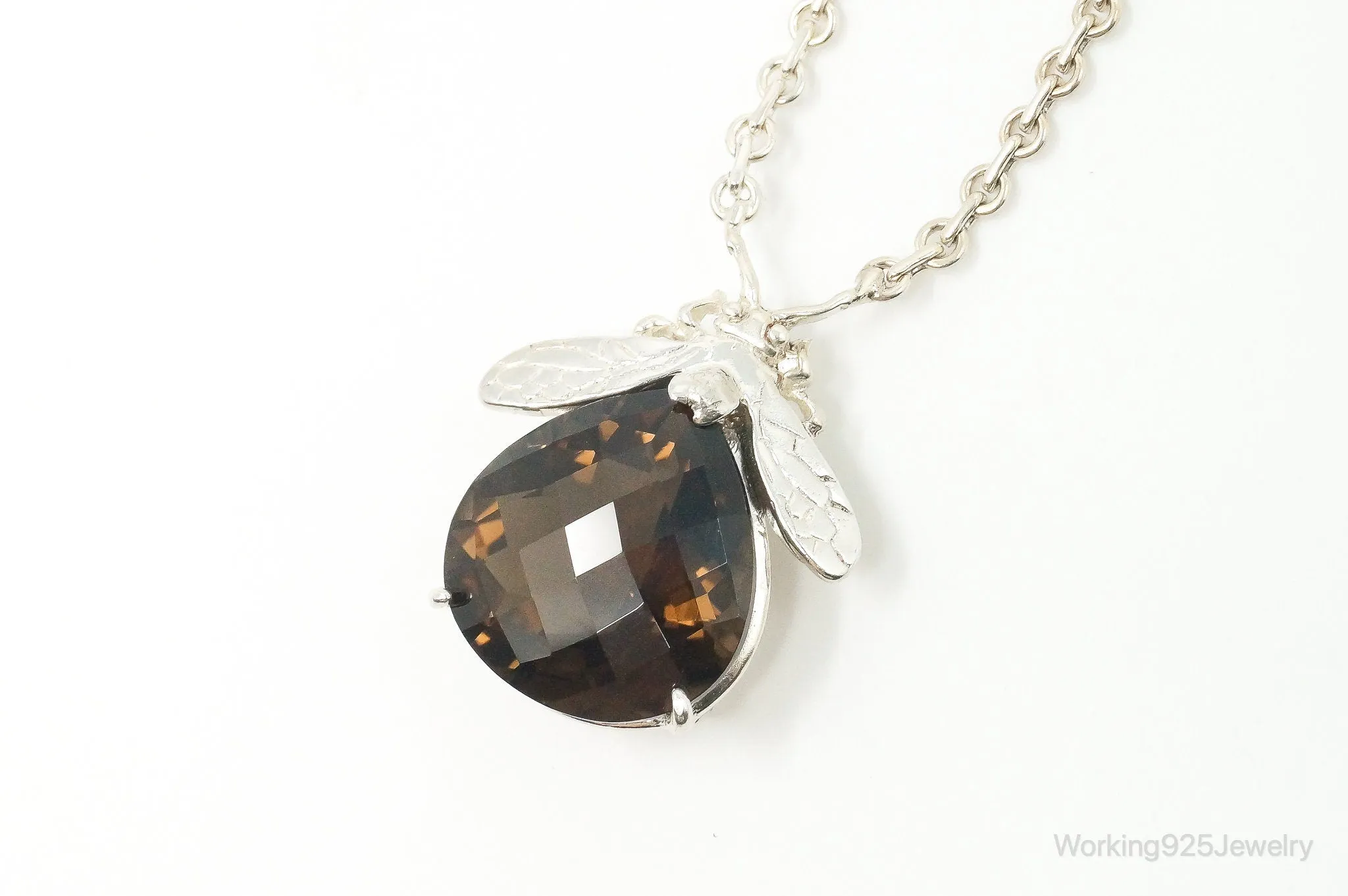 Designer Knight & Hammer Large Smoky Topaz Bee Sterling Silver Necklace