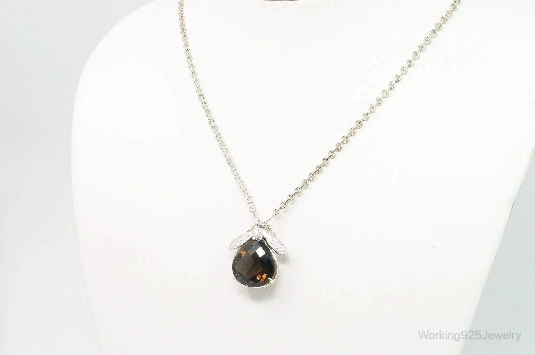 Designer Knight & Hammer Large Smoky Topaz Bee Sterling Silver Necklace