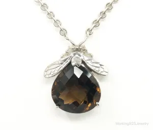 Designer Knight & Hammer Large Smoky Topaz Bee Sterling Silver Necklace