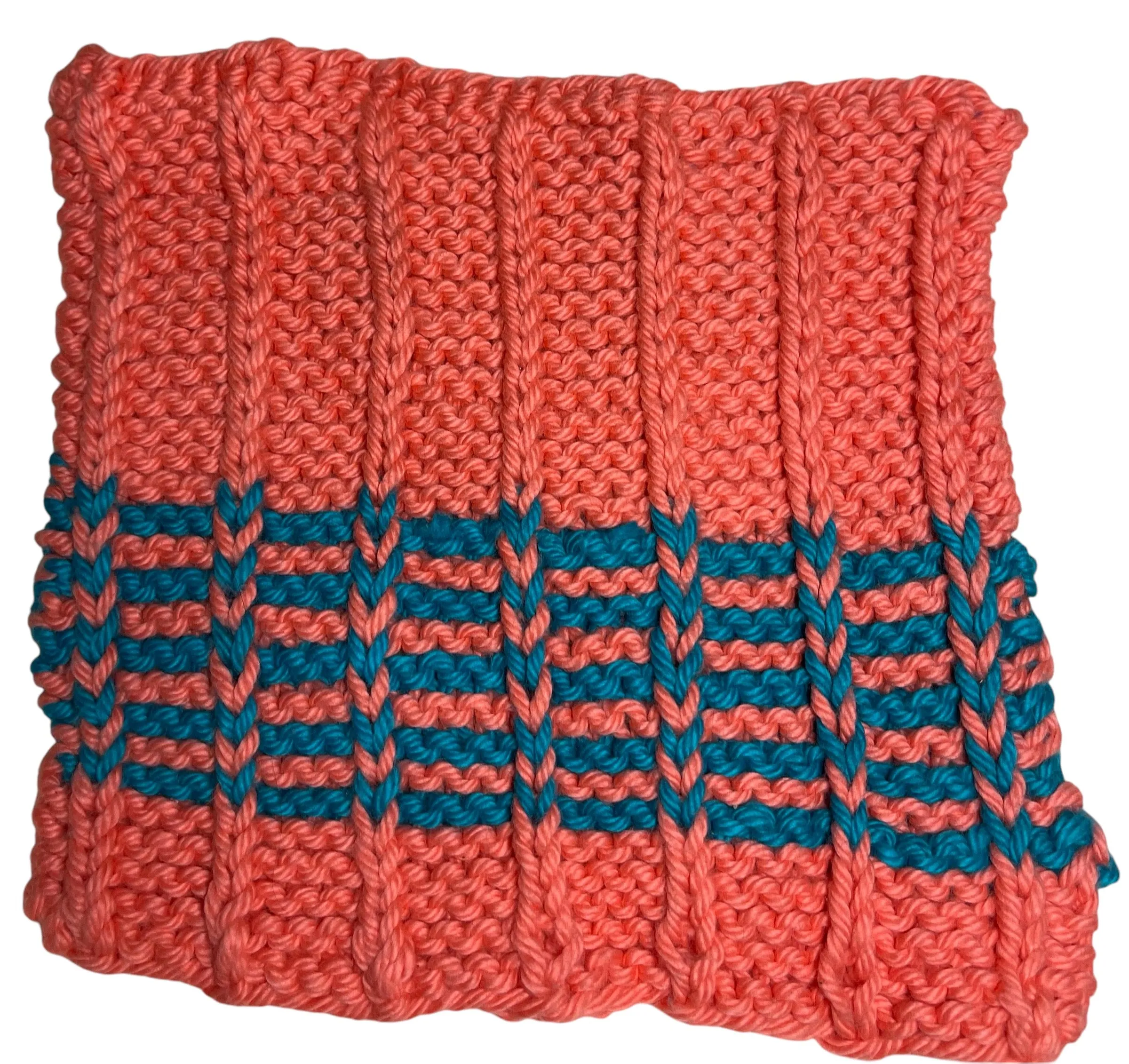 Dishcloth 6x6 Coral/teal  Handmade by Me