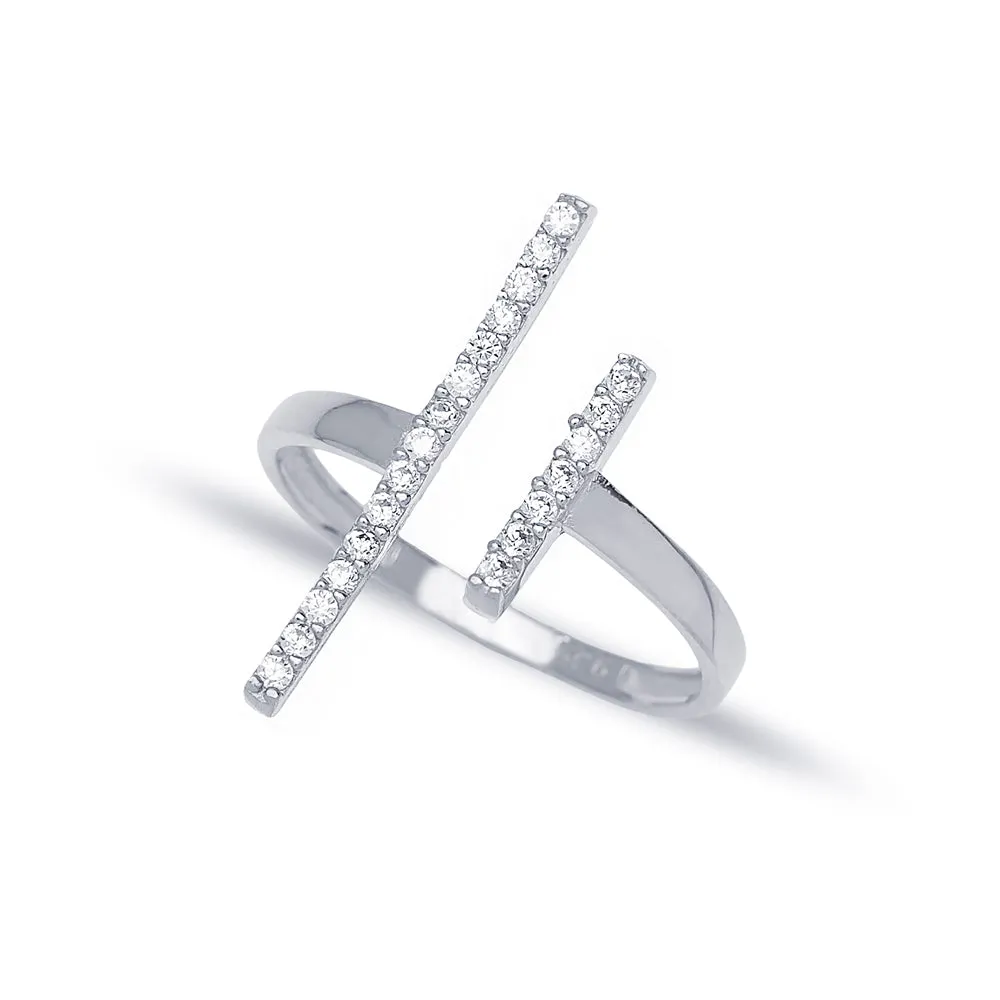 Double Bar Diamond CZ KESLEY Sterling Silver Ring