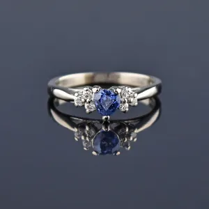 Effy 14K white Gold Heart Sapphire Diamond Ring