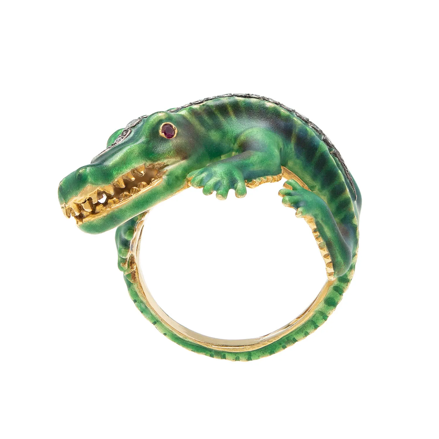 Estate 18k Enamel Alligator Ring