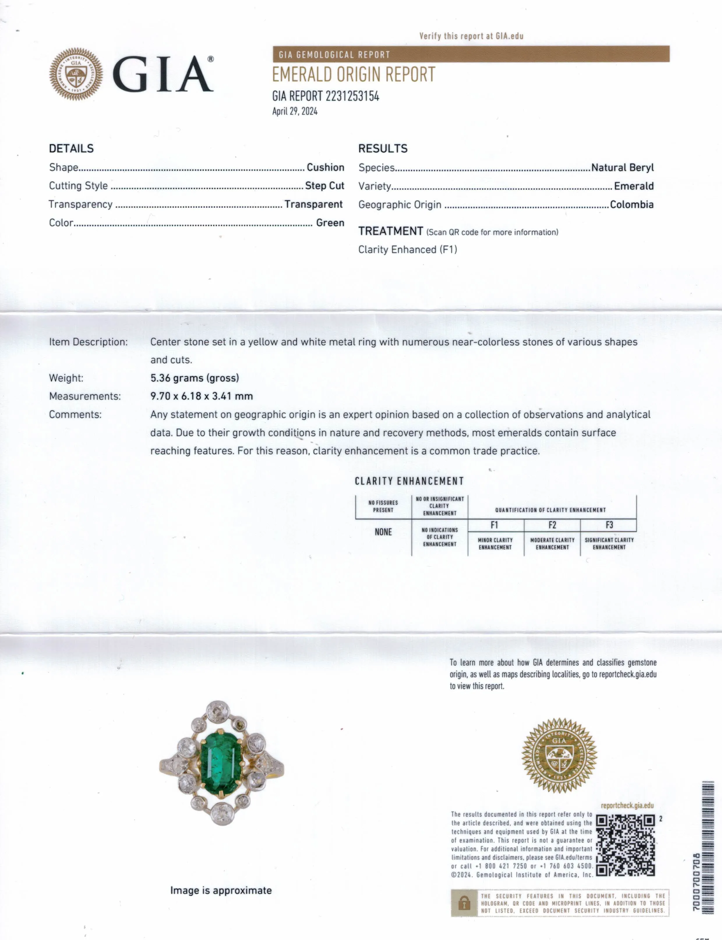 Fine Edwardian 3.28ctw GIA COLOMBIA Green Emerald and OLD European Cut Diamond 18K Platinum Ring