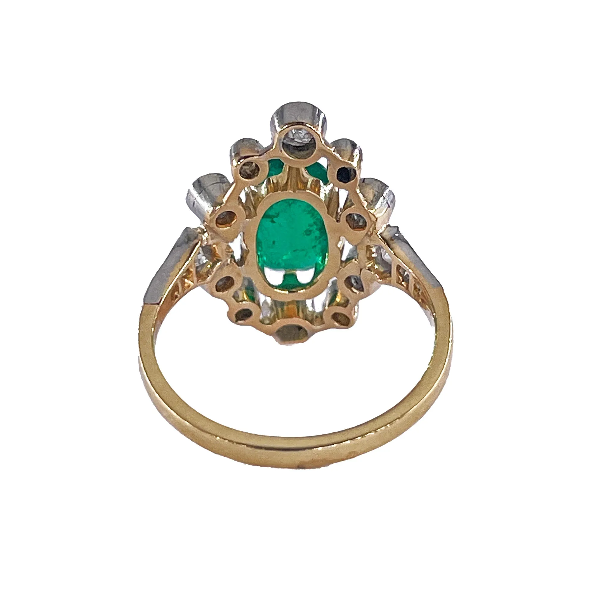 Fine Edwardian 3.28ctw GIA COLOMBIA Green Emerald and OLD European Cut Diamond 18K Platinum Ring