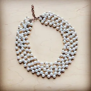 Five Strand Glass Pearl Collar Length Necklace - The Jewelry Junkie