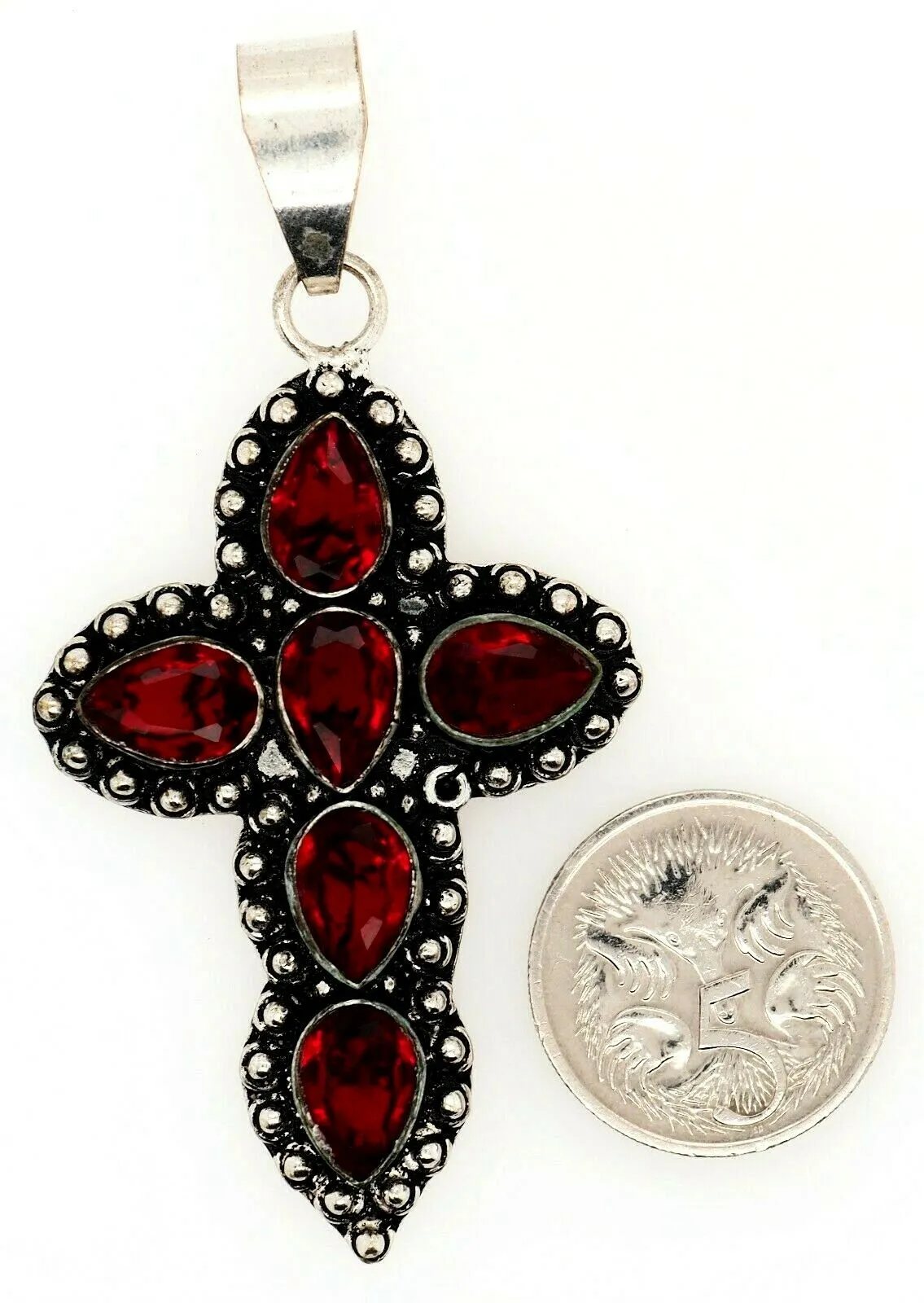 Garnet & 925 Sterling Silver Cross Pendant Fine Gemstone Jewellery