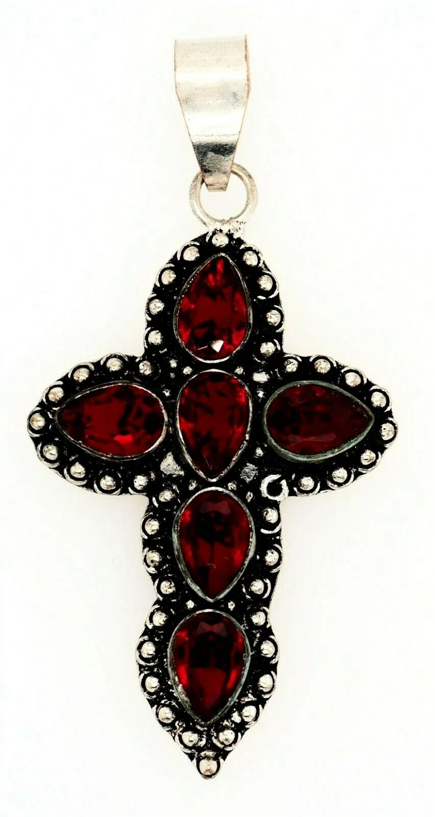 Garnet & 925 Sterling Silver Cross Pendant Fine Gemstone Jewellery