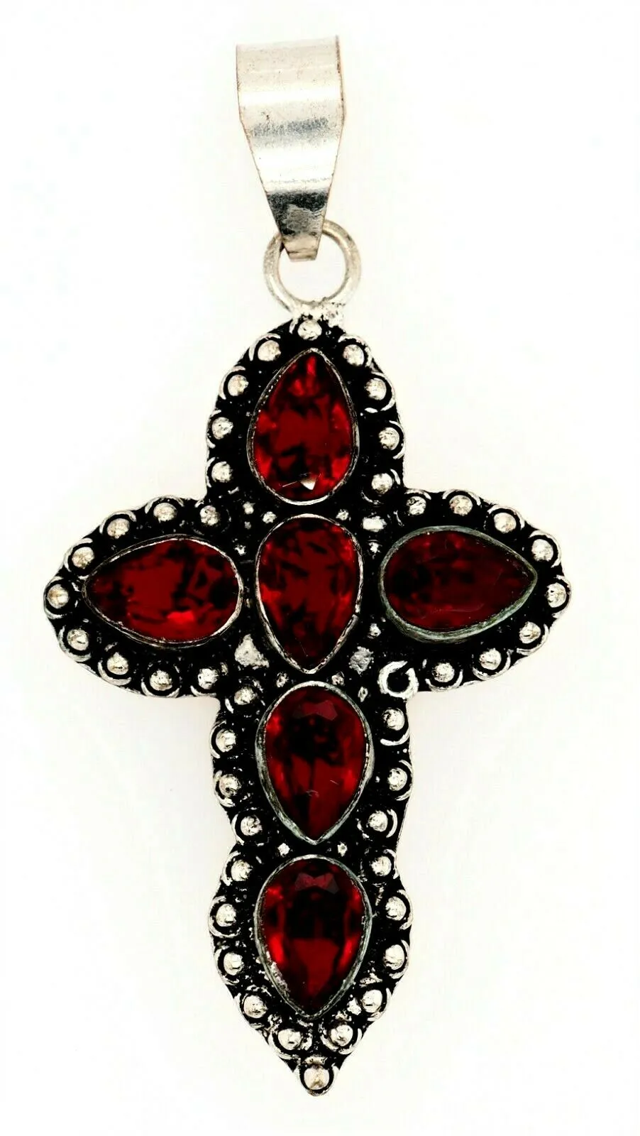 Garnet & 925 Sterling Silver Cross Pendant Fine Gemstone Jewellery