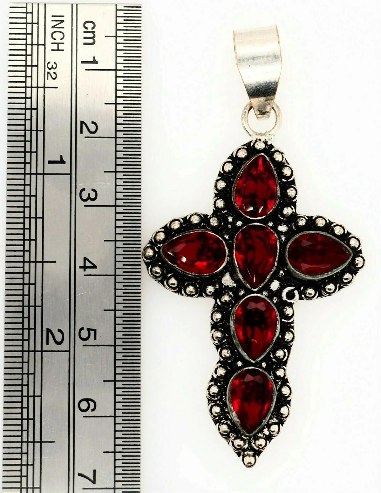 Garnet & 925 Sterling Silver Cross Pendant Fine Gemstone Jewellery