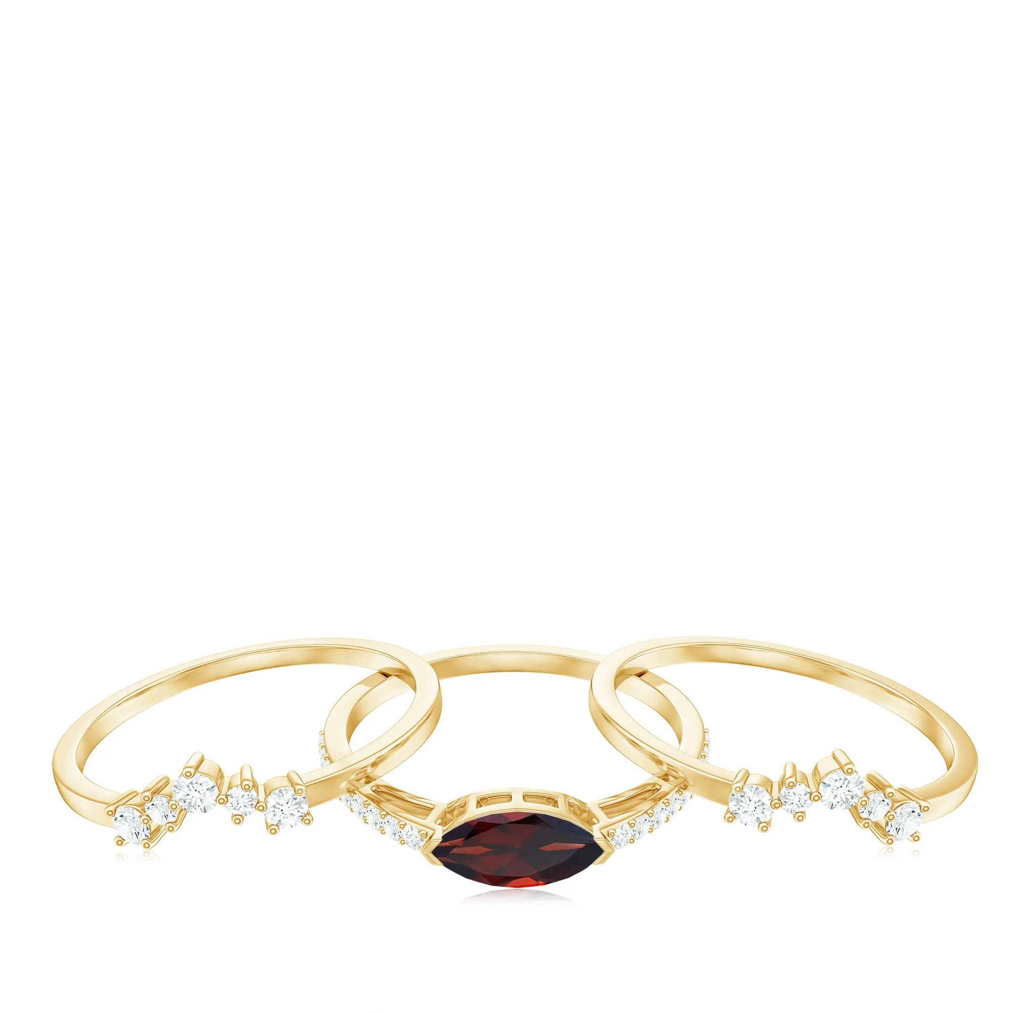 Garnet Stackable Ring Set with Diamond Stones