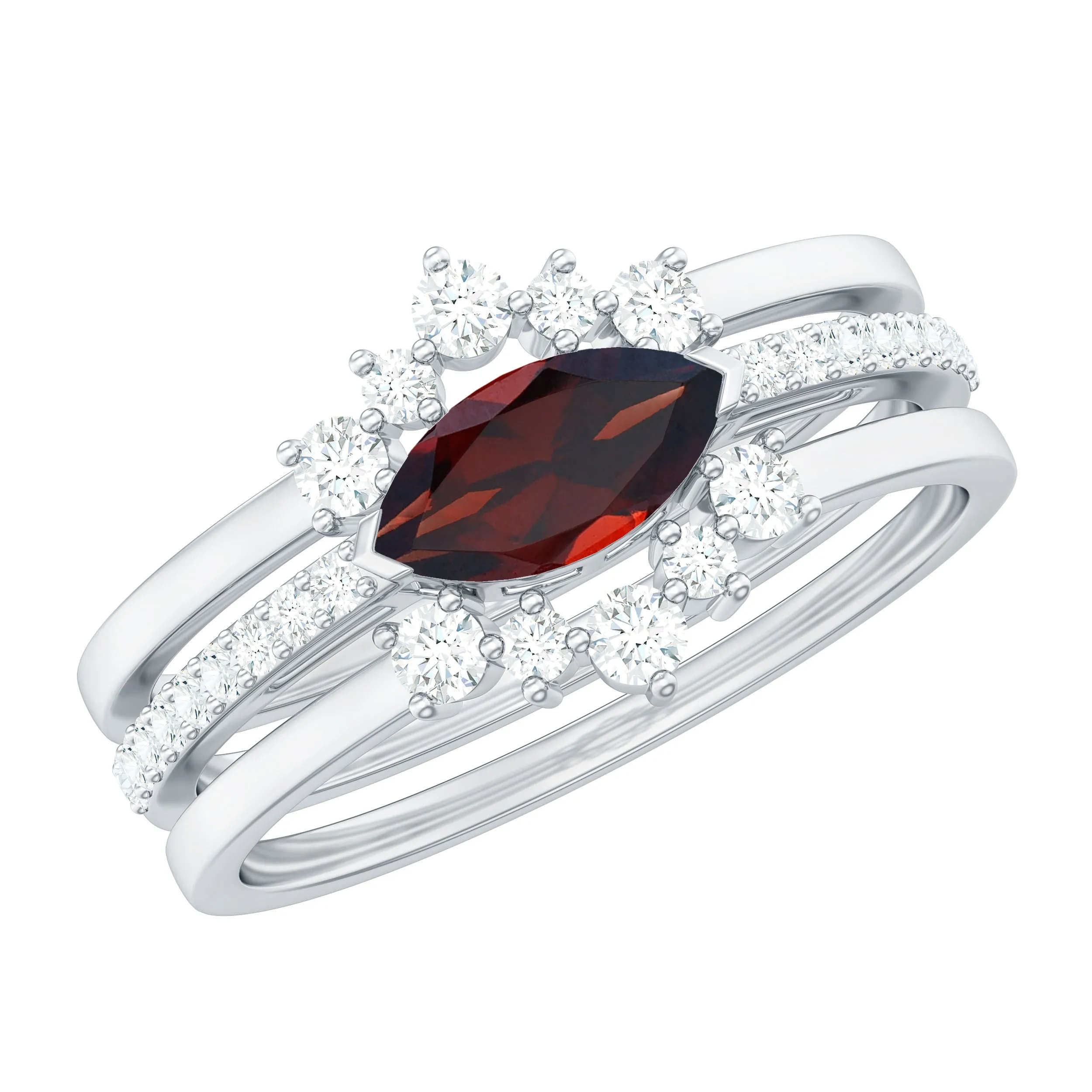 Garnet Stackable Ring Set with Diamond Stones