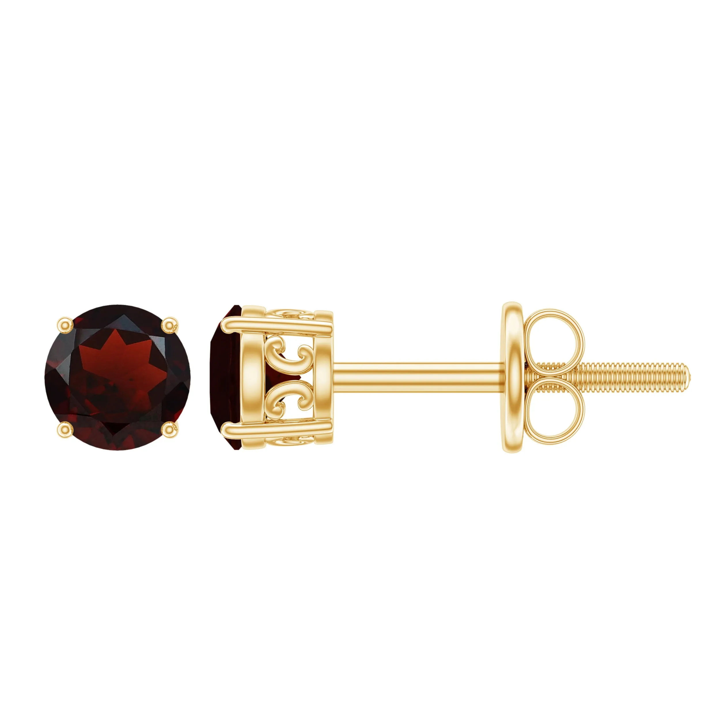 Genuine Garnet Solitaire Stud Earrings