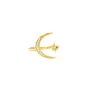 Gold Cubic Zirconia Moon Adjustable Ring