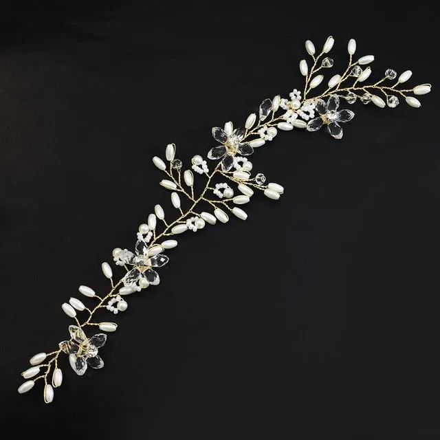 Gold Flower Pearl Headband Tiara Wedding Bridal Princess Headband Bridal Accessories