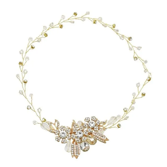 Gold Flower Pearl Headband Tiara Wedding Bridal Princess Headband Bridal Accessories