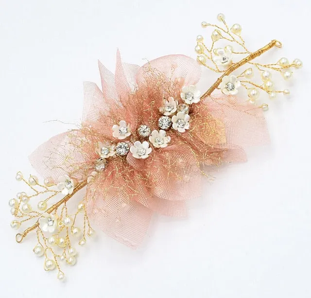 Gold Flower Pearl Headband Tiara Wedding Bridal Princess Headband Bridal Accessories