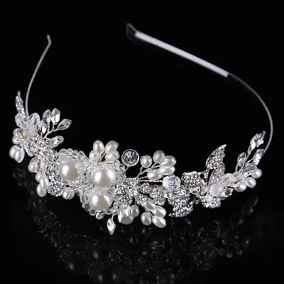 Gold Flower Pearl Headband Tiara Wedding Bridal Princess Headband Bridal Accessories