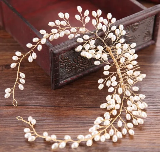 Gold Flower Pearl Headband Tiara Wedding Bridal Princess Headband Bridal Accessories