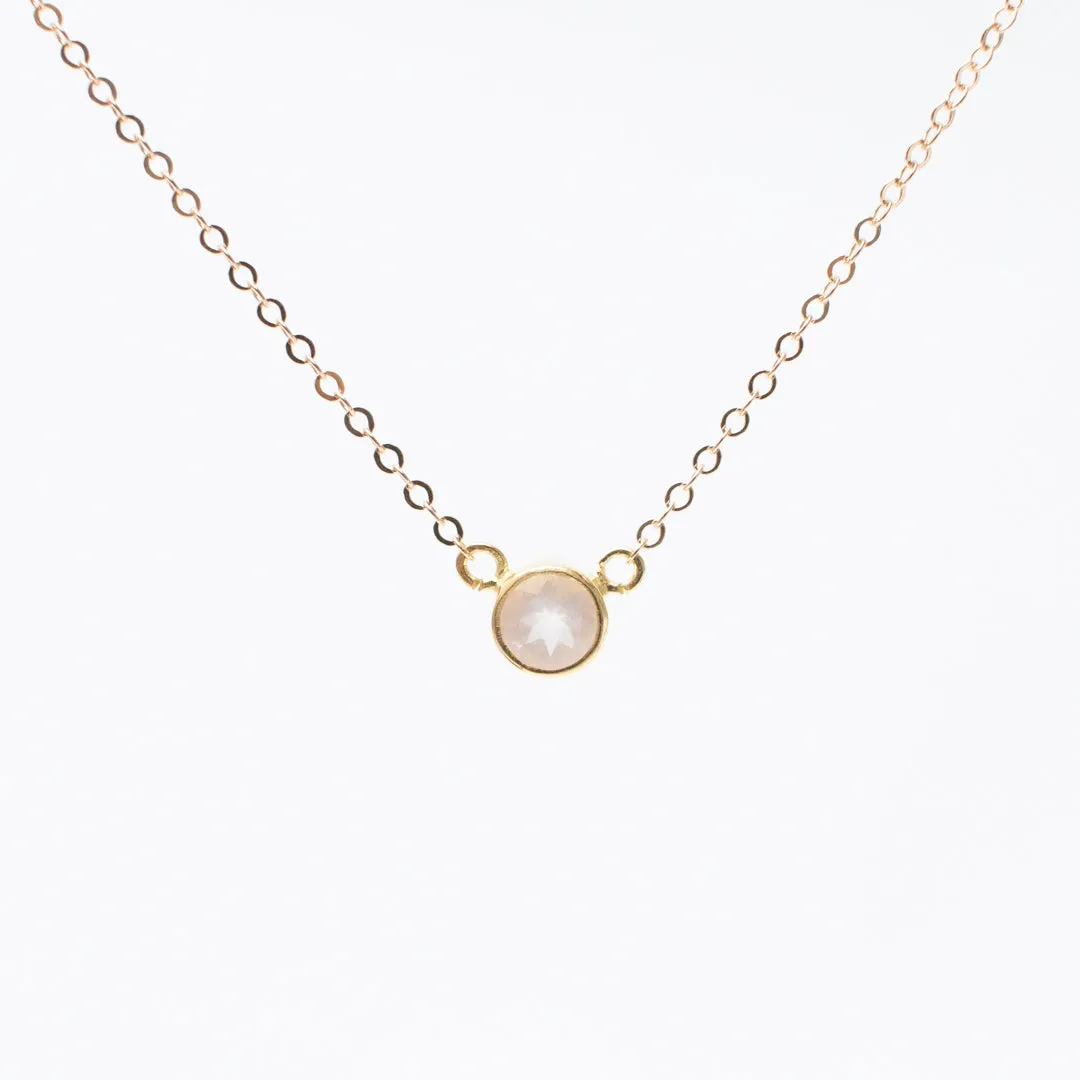 Gold Rose Quartz Comini Circle Stone Necklace