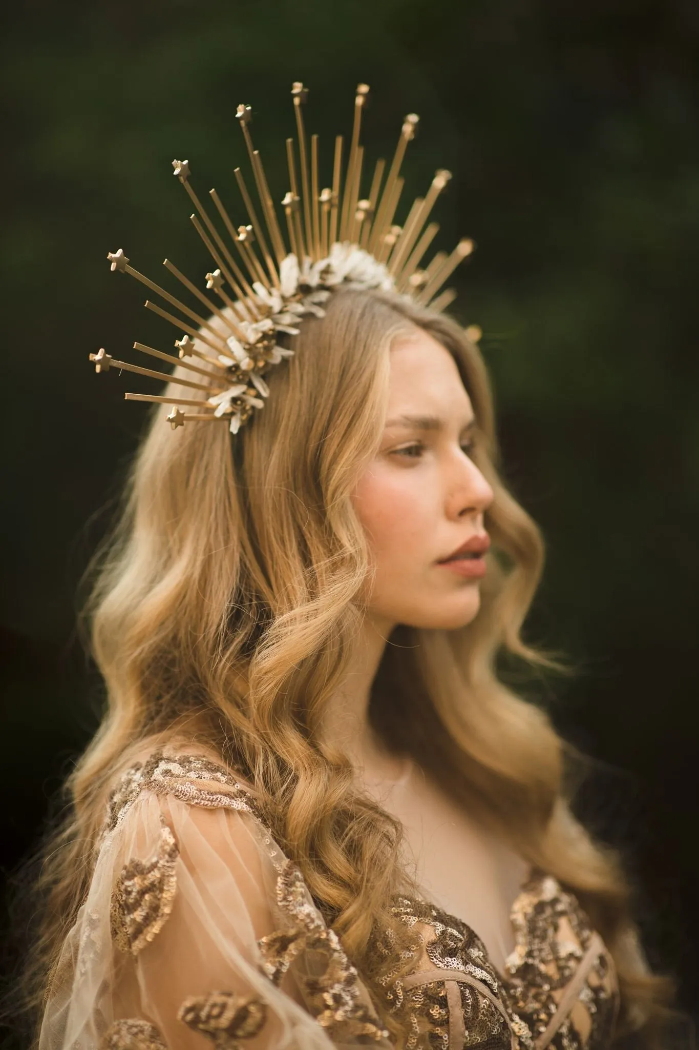 Golden halo crown Sun crown Stars Headband Goddess Wedding Bridal halo crown Photoshoot hair wreath Spike glamour crown Beyonce Magaela