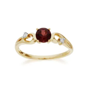 Granat Ring, 9 Karat Gelbgold Granat & Brillant Klassisch Kleid Solitaire Ring - Garnet