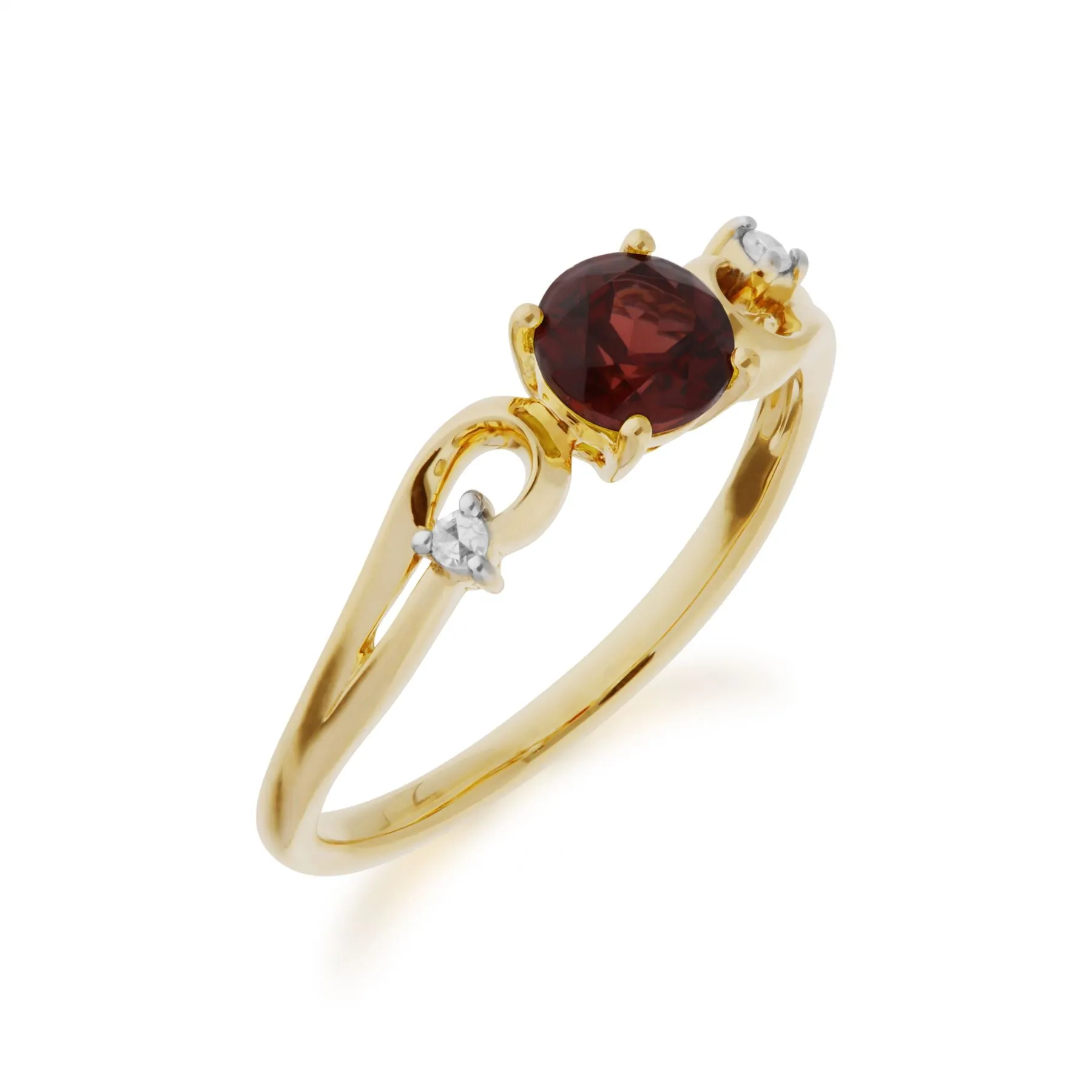 Granat Ring, 9 Karat Gelbgold Granat & Brillant Klassisch Kleid Solitaire Ring - Garnet