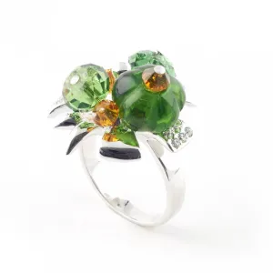 Green crystal jungle paradise ring by Bill Skinner silver metal