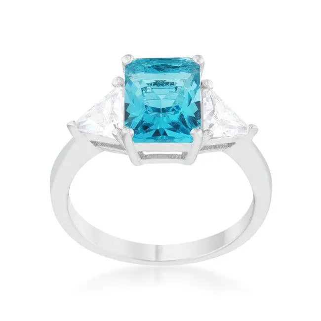 Gretchen Blue Topaz Radiant Cut Three Stone Cocktail Ring  | 4.5ct