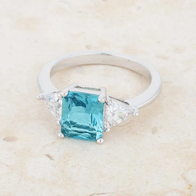 Gretchen Blue Topaz Radiant Cut Three Stone Cocktail Ring  | 4.5ct