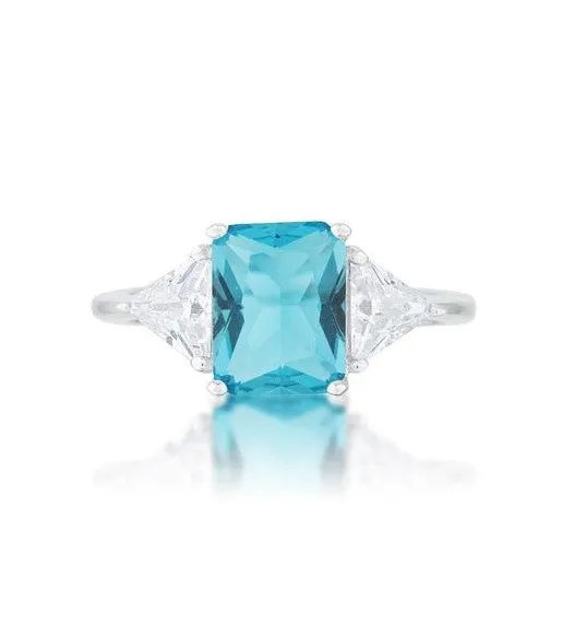 Gretchen Blue Topaz Radiant Cut Three Stone Cocktail Ring  | 4.5ct