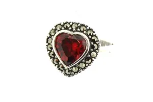 Heart Ring Silver Marcasite Antique Style