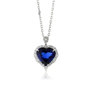 Heart Shaped Tanzanite & Diamond Halo Pendant