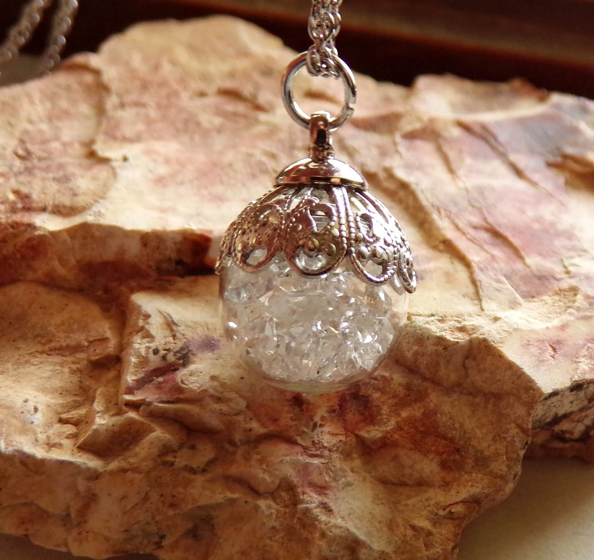 Herkimer Diamond Natural Gemstones Crystal Ball Pendant Necklace