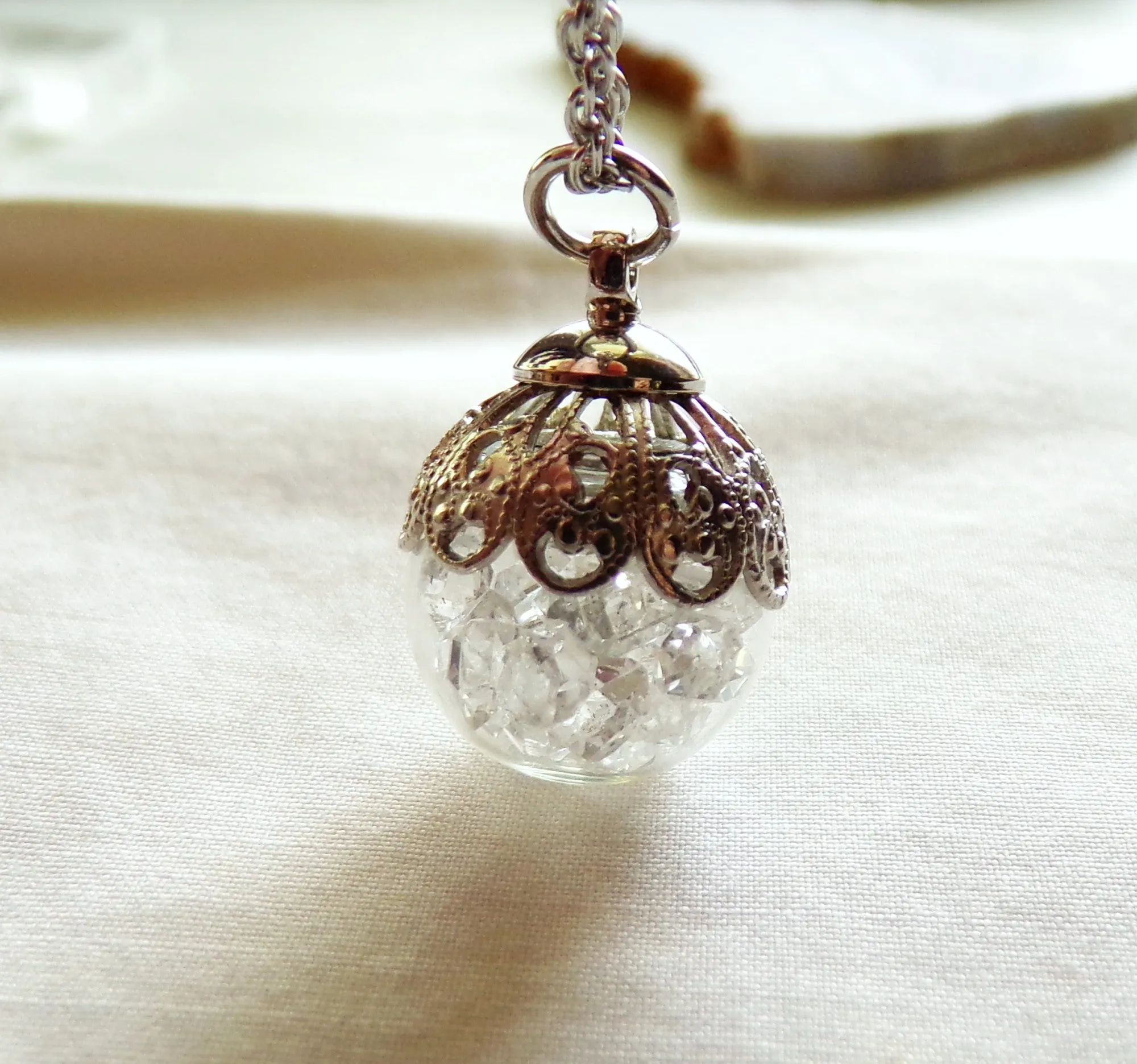 Herkimer Diamond Natural Gemstones Crystal Ball Pendant Necklace