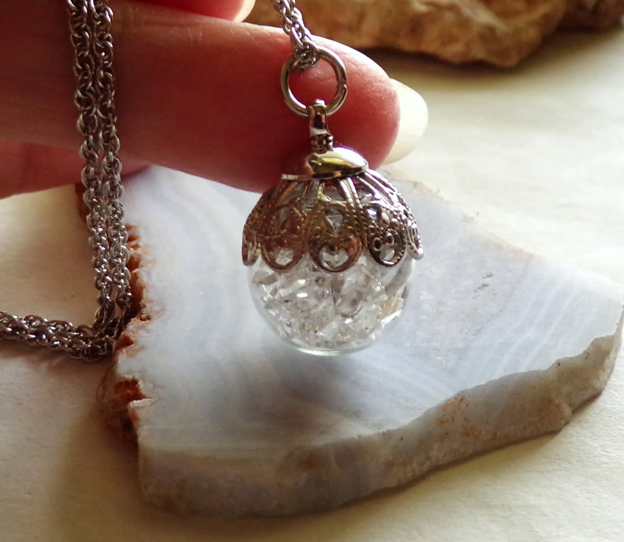 Herkimer Diamond Natural Gemstones Crystal Ball Pendant Necklace