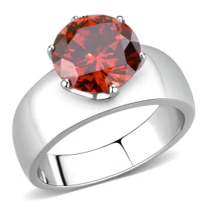 High polished (no plating) Stainless Steel Ring with AAA Grade CZ in Garnet for Women Style TK52001