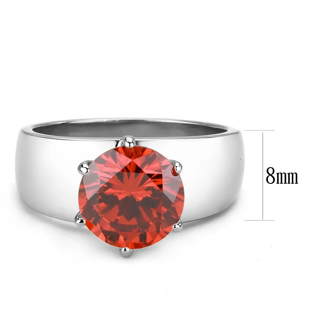 High polished (no plating) Stainless Steel Ring with AAA Grade CZ in Garnet for Women Style TK52001