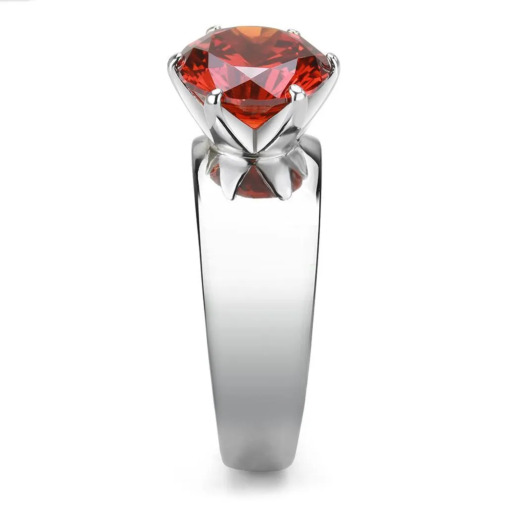 High polished (no plating) Stainless Steel Ring with AAA Grade CZ in Garnet for Women Style TK52001