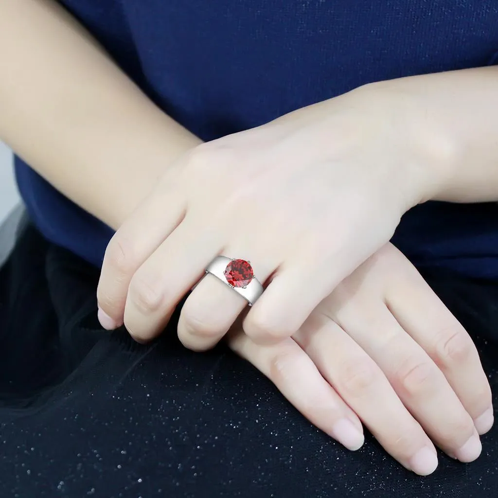 High polished (no plating) Stainless Steel Ring with AAA Grade CZ in Garnet for Women Style TK52001