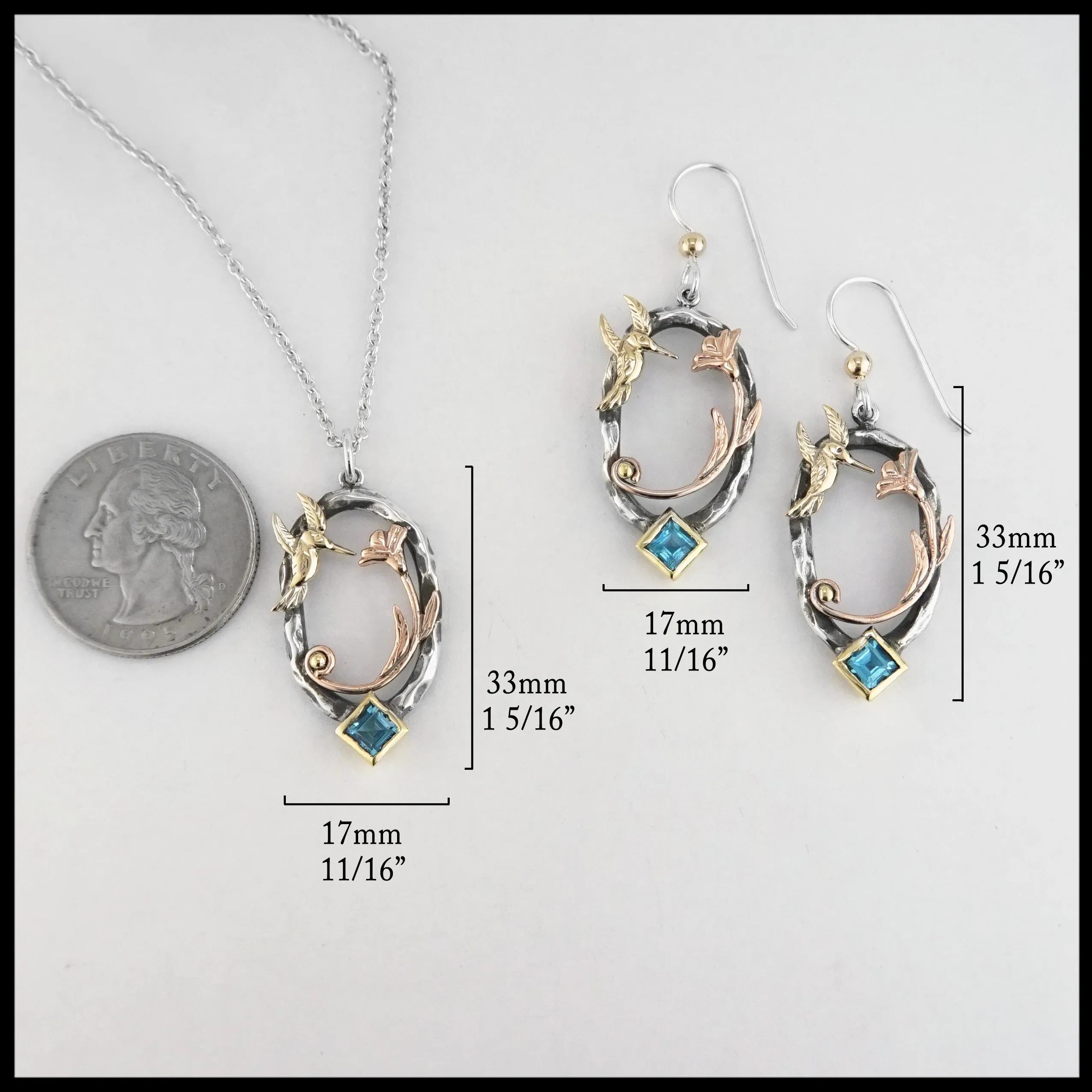 Hummingbird Pendant and Earring Set