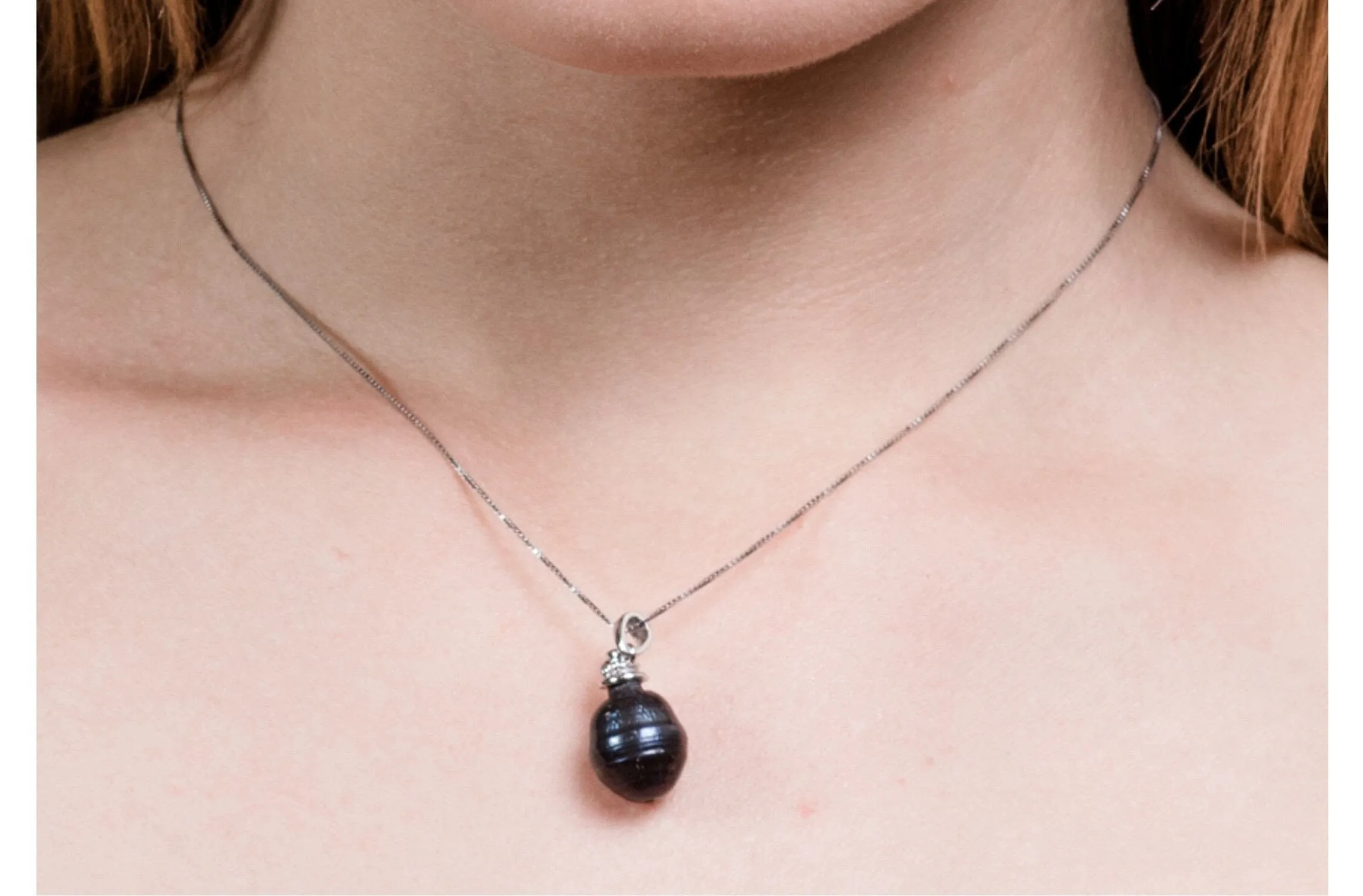 Irregular Dark Blue Freshwater Pearl Pendant and Sterling Silver (925) Chain Necklace 12mm