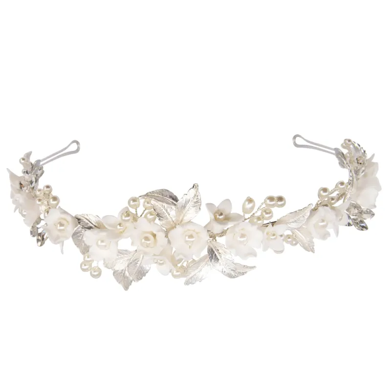 Jacinda Crystal and Pearl Flower Headband Tiara Available in Gold, Rose Gold & Silver