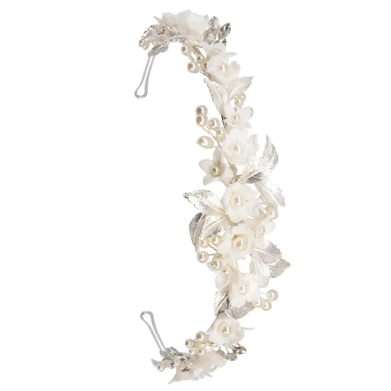 Jacinda Crystal and Pearl Flower Headband Tiara Available in Gold, Rose Gold & Silver