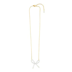 Joy Waterproof Short Pearl Bow Necklace 18K Gold Plating