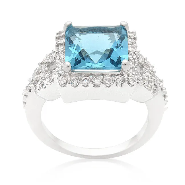 Kara 5.6ct Aqua Princess Halo Cocktail Ring | 6ct