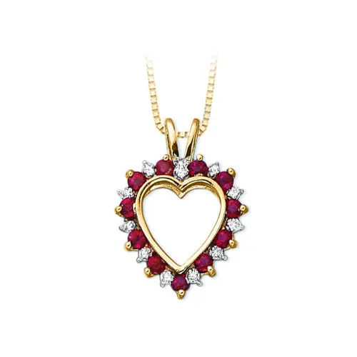 KATARINA Alternating Diamond and Ruby Heart Pendant Necklace (1/20 cttw, JK, I1/I2)