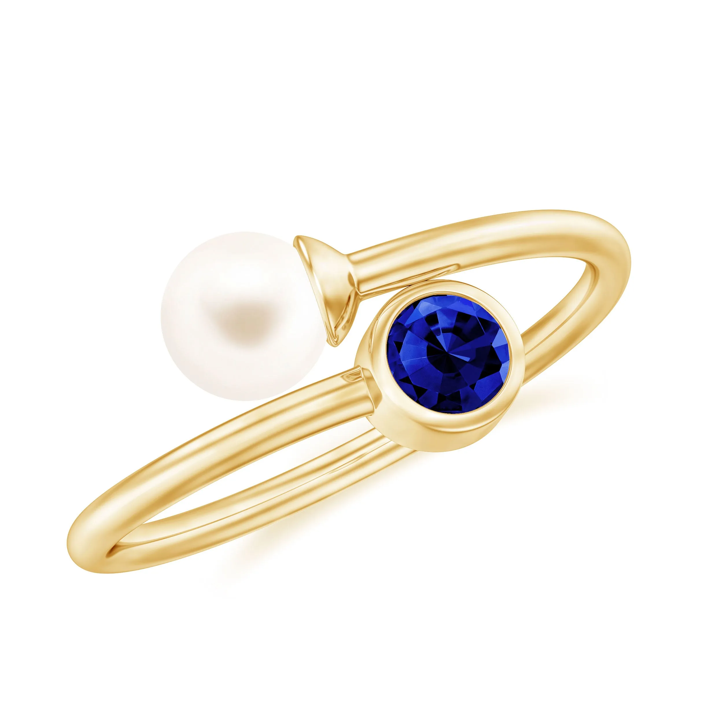 Lab Created Blue Sapphire and Pearl Toi Et Moi Ring